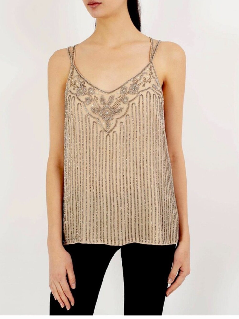 Polo Ralph Lauren Beaded Champagne Camisole Silk Blend Elegant Party Top XS - Picture 2 of 10
